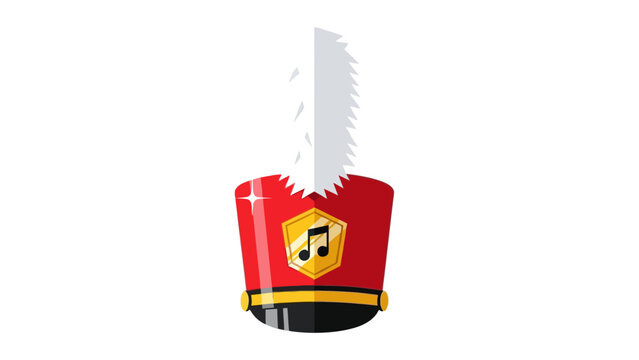 Red militarystyle shako hat with white plume and musical note emblem