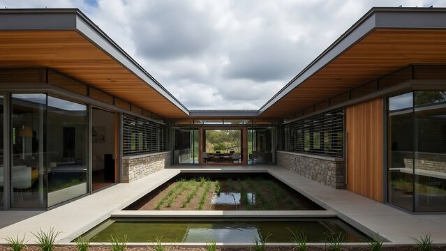 Modern Courtyard House with Water Feature.