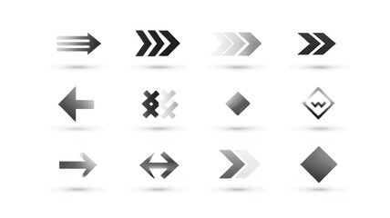Collection of various metallic arrow and shape icons on white background