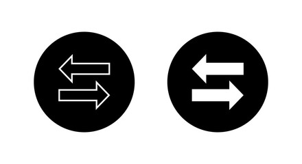 Exchange arrow icon in black circle. Direction, navigation, and swap symbol. Bidirectional arrows sign