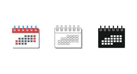 Three spiral bound calendars in varying colors and styles a striking silhouette