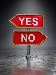 A stylish directional sign with "YES" pointing one way and "NO" the other.