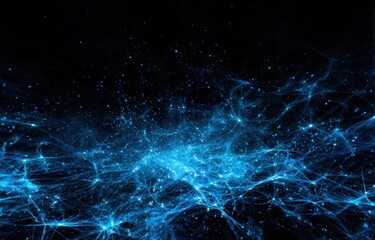 Abstract digital illustration of a glowing blue network, evoking themes of artificial intelligence, neural connections, big data, and the future of technology against a dark background.