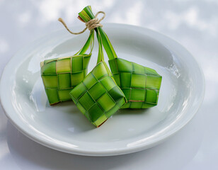 Traditional Ketupat on White Plate