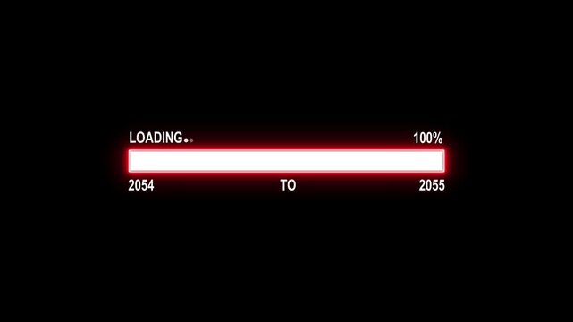 Loading Bar Showing Progress From Year 2054 To 2055 With 100 Percent Complete progress bar progress indicator. 4K motion animation on a transparent background alpha channel.