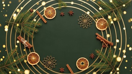 Festive Christmas wreath adorned with natural elements and warm golden lights