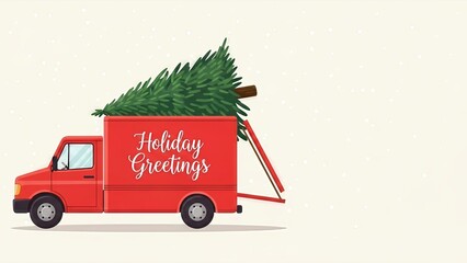 Festive delivery truck carrying a christmas tree with holiday greetings vector design