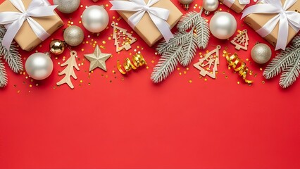 Festive elegance: A vibrant holiday scene with gifts, ornaments and glittering details