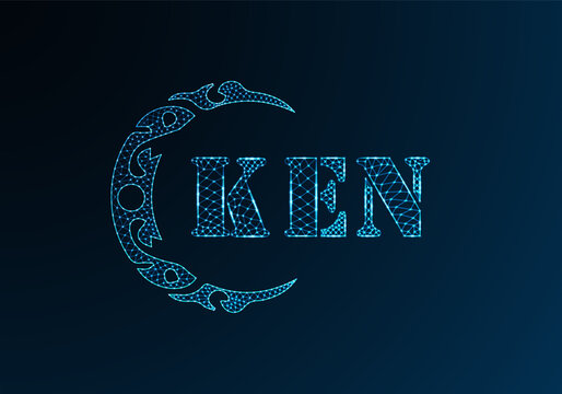 Low poly letter logo KEN design. KEN letter logo low poly vector design on blue color gradient background. KEN logo low poly design