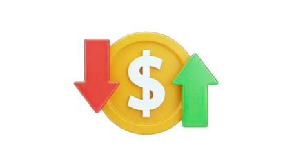 Dollar Coin with Arrows: Financial Growth and Decline