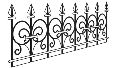 A decorative wrought iron fence with pointed finials and fleur-de-lis designs.