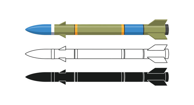 Detailed missile illustration showcasing color outline and full black silhouette