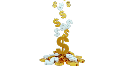 Dollar Signs Falling and Piling Up on White Background