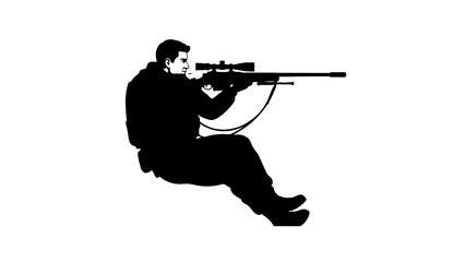 Silhouette of a person aiming a rifle with a scope