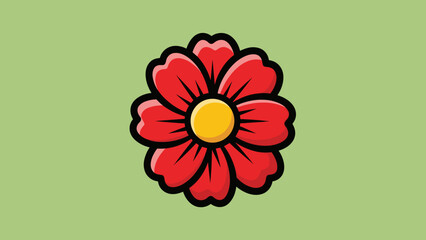 Illustration of a red flower with a yellow center on a green background.