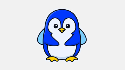 A cartoon penguin with blue feathers and a white belly stands on yellow feet.