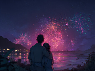 Fireworks Night: Couple Watching the Show