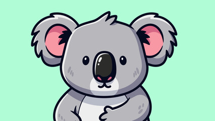 Obraz premium Cartoon illustration of a cute koala bear with large ears and a black nose on a light green background.