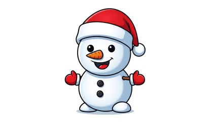 Ilustrasi manusia salju lucu mengenakan topi Santa, gaya kartun kawaii untuk dekorasi Natal dan musim dingin