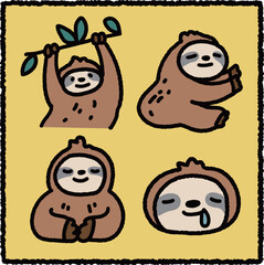 Naklejka premium Hand-Drawn Sloth Illustration Set, Tropical Rainforest Arboreal Mammal Educational Cartoon