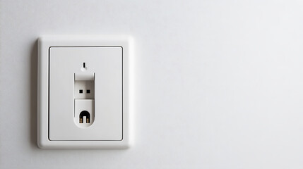 A clean, minimalist shot of a white wall-mounted charging port. The design emphasizes simplicity, with the port flush against the white wall, perfect for modern spaces.