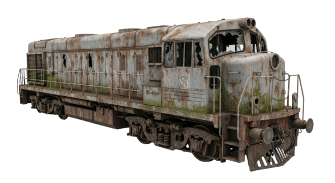 Abandoned locomotive transparent background cutout png - Powered by Adobe