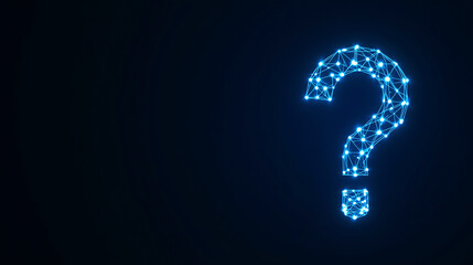 Glowing blue question mark made of network connections and nodes
