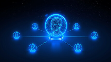 neon blue glowing digital human network connections