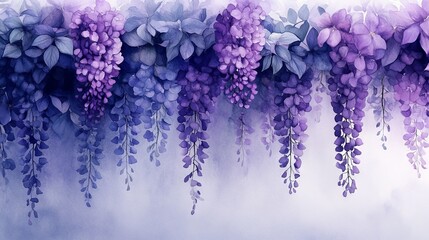 Cascading Wisteria Blooms: A Botanical Symphony in Shades of Violet, Indigo and Blue Creating a Dreamy Floral Canopy