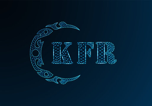 Low poly letter logo KFR design. KFR letter logo low poly vector design on blue color gradient background. KFR logo low poly design
