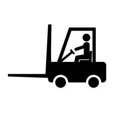 Forklift and driver silhouette icon. Vector.
