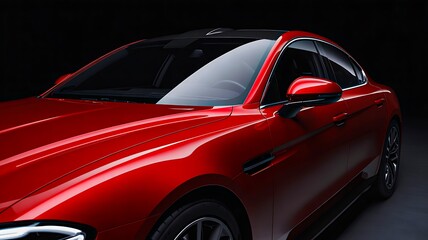 Naklejka premium Red luxury sports car exterior design on dark background 