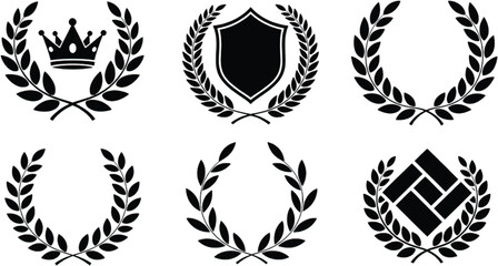 Fototapeta premium Classic Laurel Wreath Vector Icons with Crown, Shield, and Geometric Designs for Awards and Branding