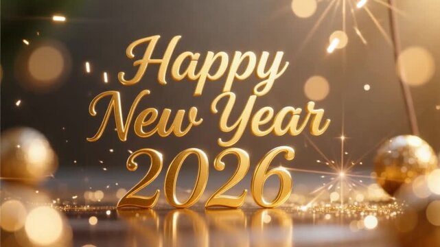 Golden Happy New Year 2026 celebration with sparkling fireworks - Powered by Adobe