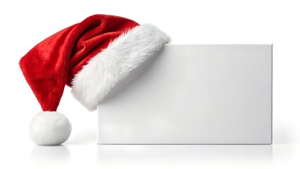 red santa hat on blank white greeting card