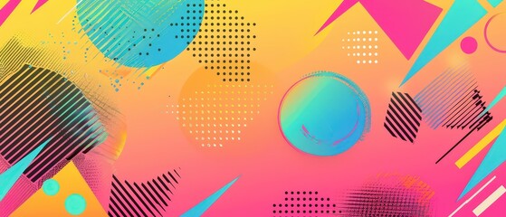 Vibrant abstract background with bold geometric shapes, gradients, and retro-inspired colors, ideal for creative, tech, or pop art themes.