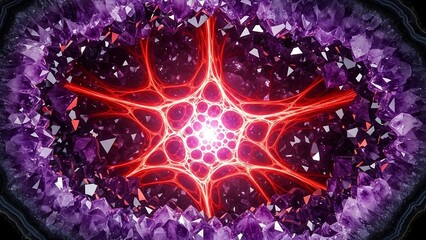Vibrant Red Starburst on Purple Background.