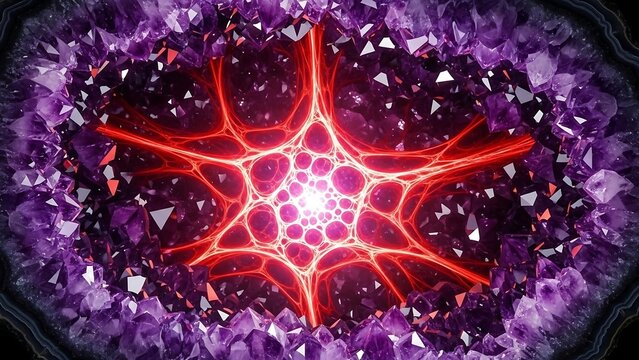 Vibrant Red Starburst on Purple Background. - Powered by Adobe
