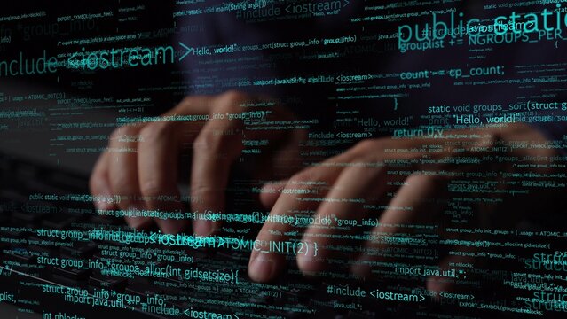 Close-up view of hands typing on a keyboard surrounded by code snippets, illustrating the world of software development and programming skills in action. Xenic - Powered by Adobe