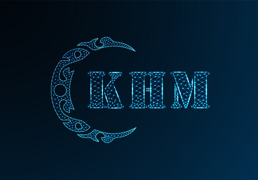 Low poly letter logo KHM design. KHM letter logo low poly vector design on blue color gradient background. KHM logo low poly design