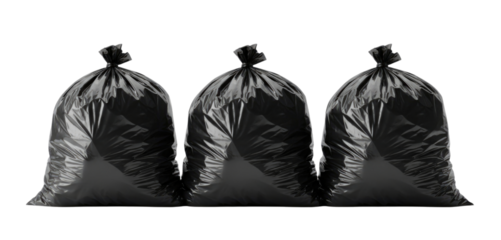 Three black garbage bags transparent background cutout png
