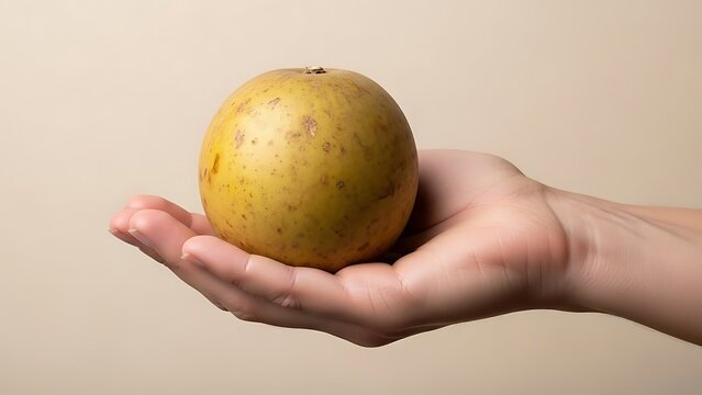 hand holding bael fruit