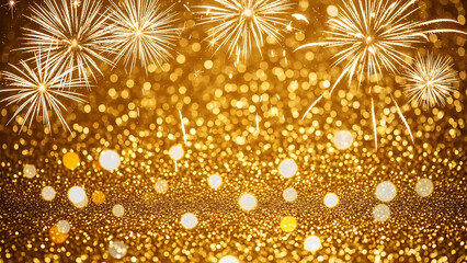 Stunning golden fireworks illuminating a sparkling bokeh background, perfect for festive celebrations and elegant holiday designs