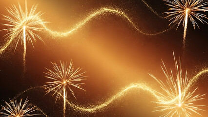 Dazzling golden light trails and sparkling bursts illuminate a dark background, creating a vibrant display of festive energy, celebration, and magical illumination