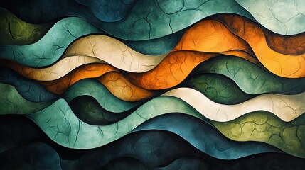 Abstract undulating layers with earthy tones and textured surfaces, bringing a sense of depth and artistic flair to any design