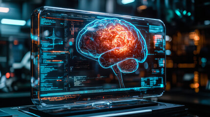 Advanced artificial intelligence model displaying neural activity in a futuristic lab setting, showcasing computational capabilities