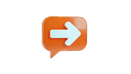 3D Orange Chat Bubble with Arrow Pointing Right on White Background