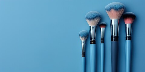 Makeup Brushes on Blue Background for Beauty and Cosmetics