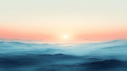 Obraz premium Serene Ocean Vista with a Warm Dawn, Embracing Calming Blue Tones and Soft Pastel Sky