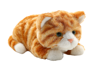 Plush stuffed orange cat toy isolated on transparent or white background, png